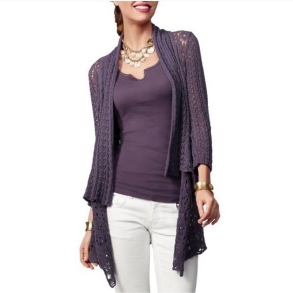CAbi Small Timeless Cascading Open Front Crochet Cardigan Purple Boho Open Knit - Picture 8 of 8
